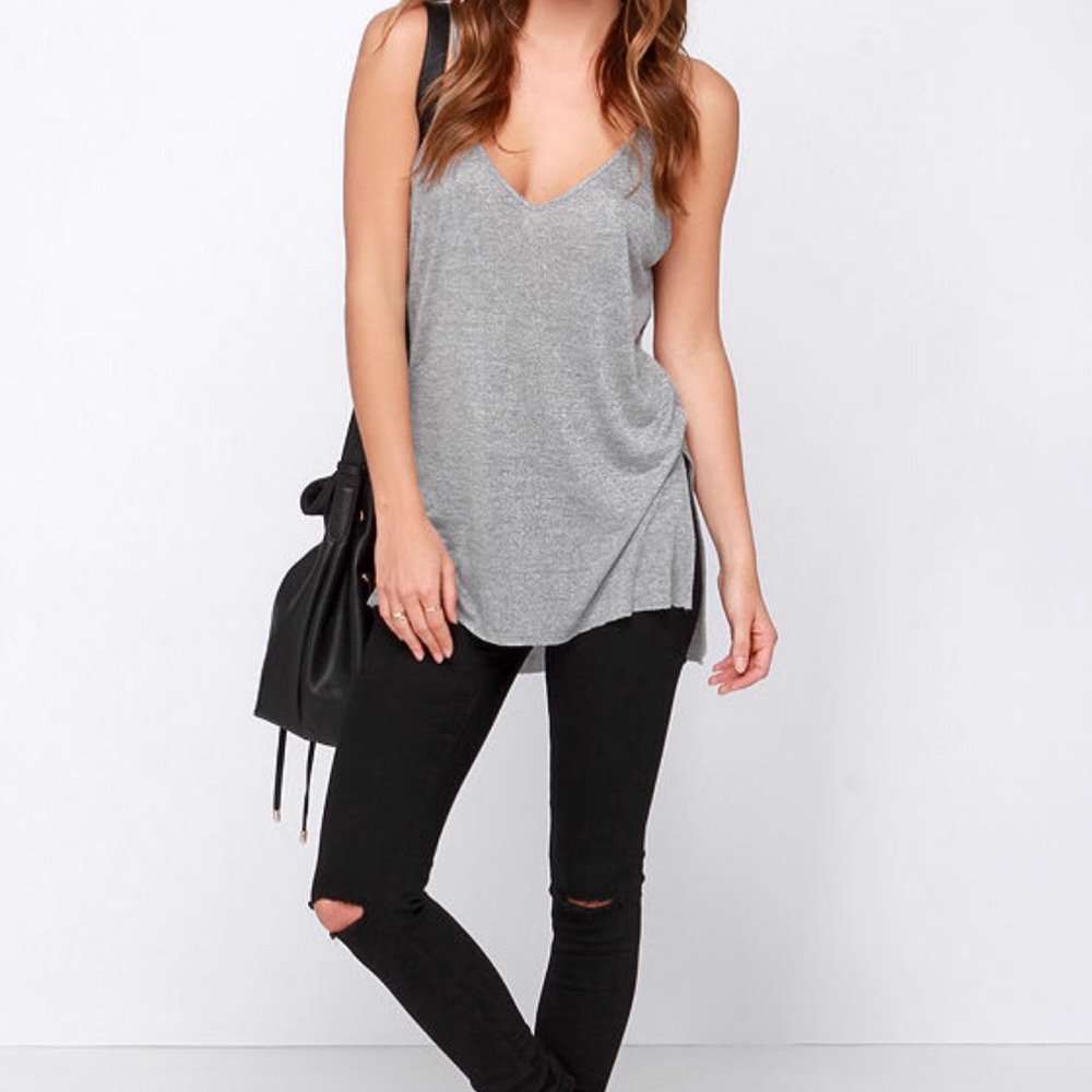 Lulus Will You V Mine? Heather Grey Tank Top